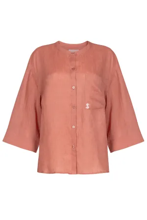 'Andrea' Embroidered Linen Shirt - Blush