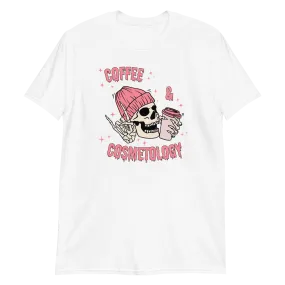 Coffee & Cosmetology Skeleton Unisex Stylist T-Shirt Coffee & Cosmetology Skeleton Unisex Stylist T-Shirt