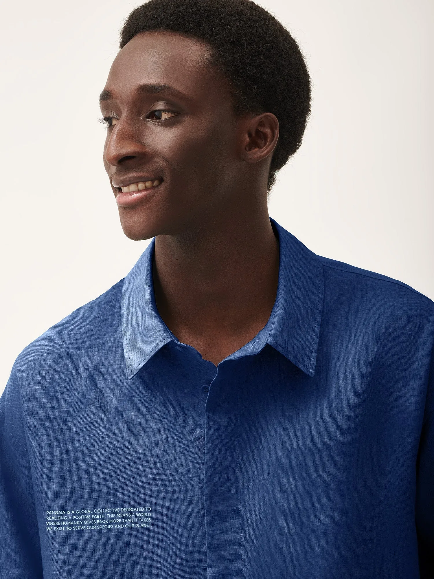 Mens DNA Linen Collared Long Sleeve Shirt—lapis blue