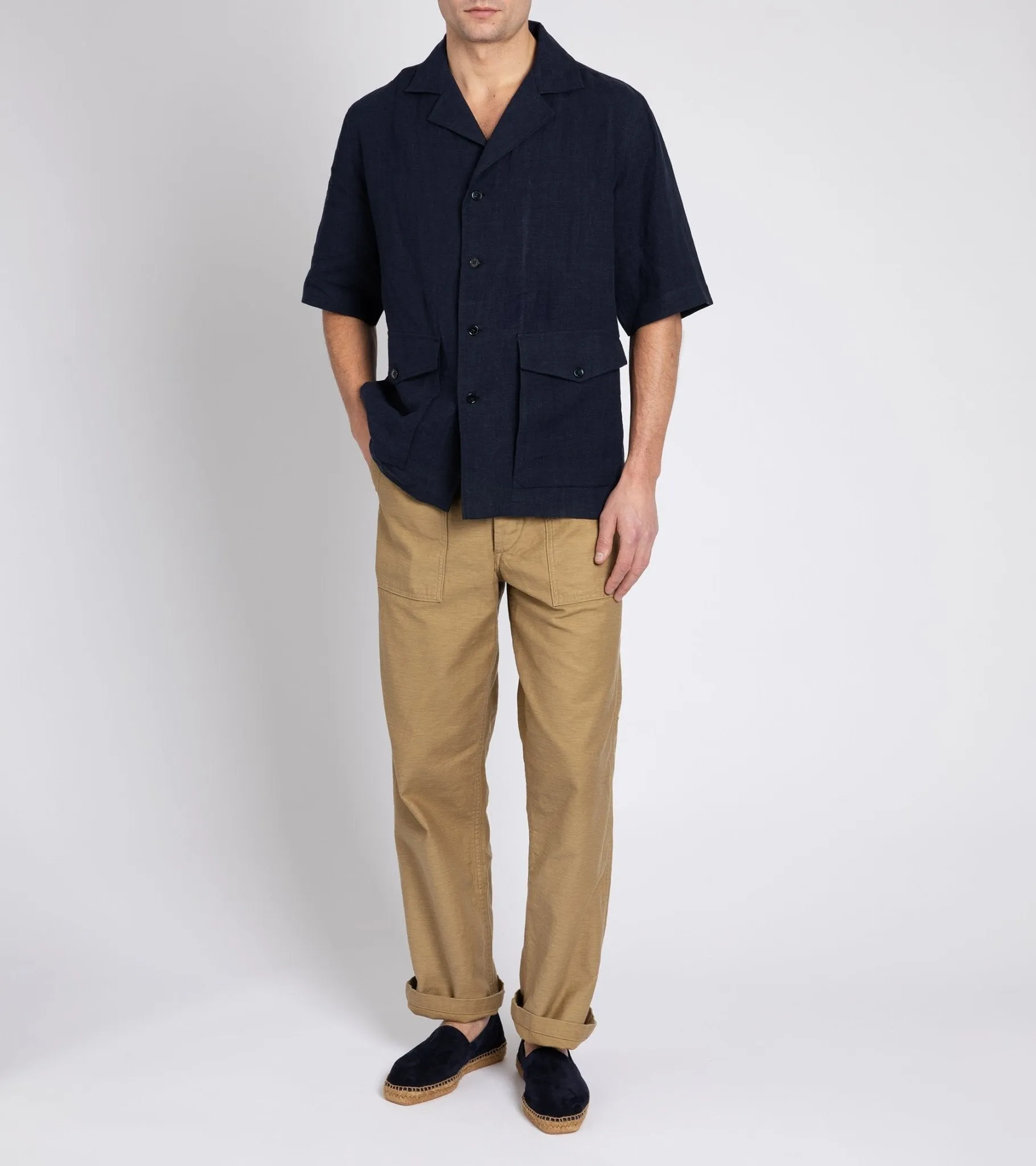 Salvatore Piccolo Linen Panama Shirt: Navy
