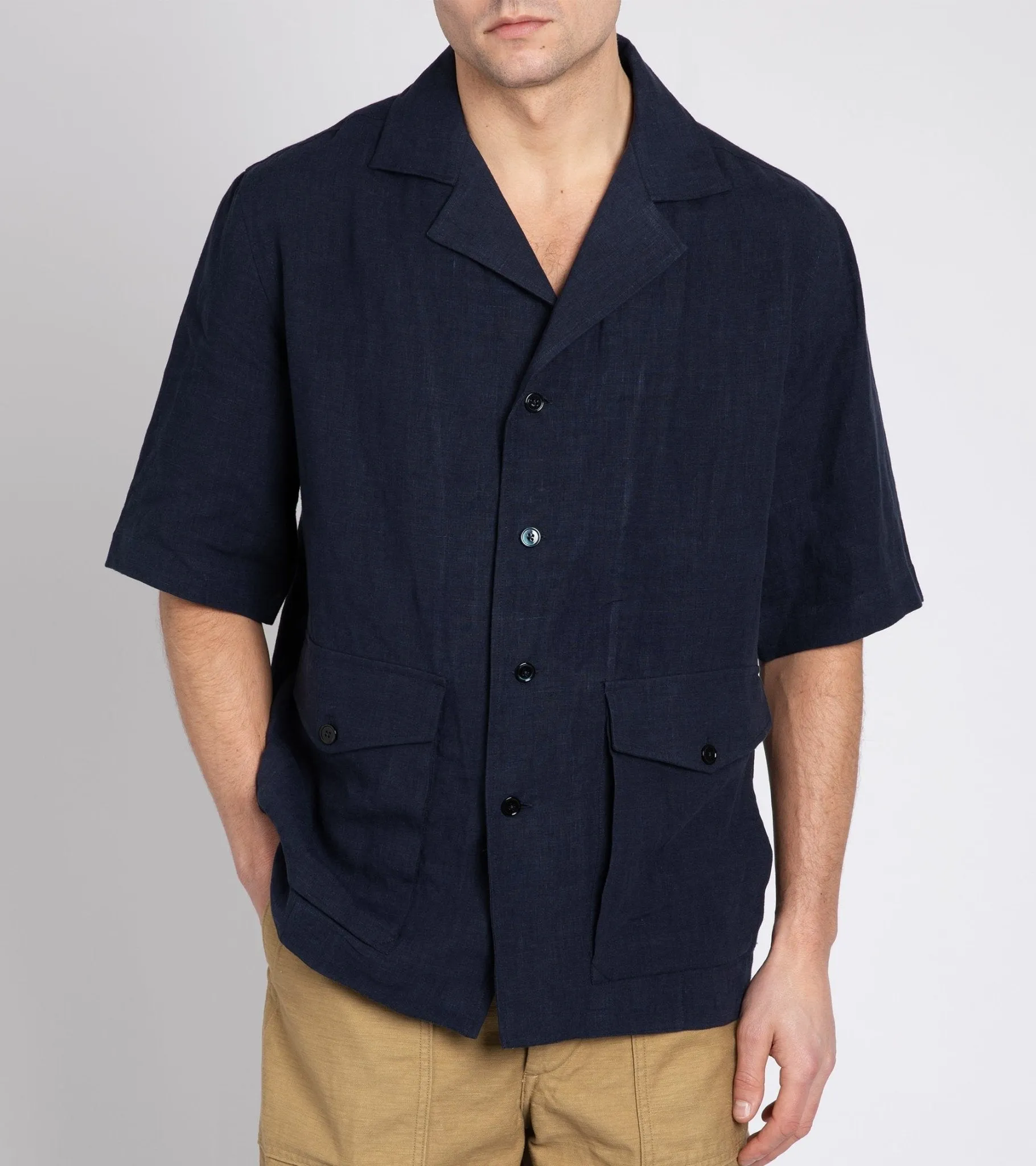 Salvatore Piccolo Linen Panama Shirt: Navy