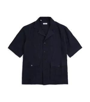 Salvatore Piccolo Linen Panama Shirt: Navy